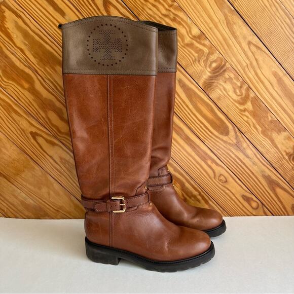 Tory Burch Daniel Brown Leather Riding Boot - Picture 1 of 8